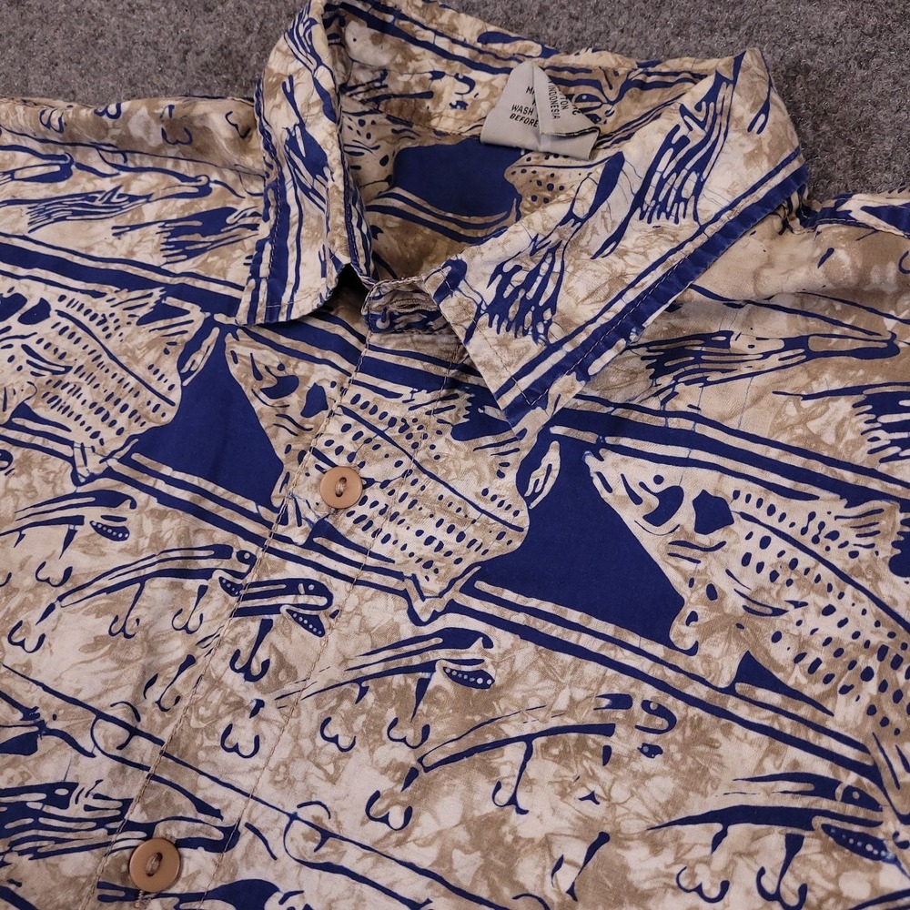 RUM REGGAE Men's Casual Button-Down Shirt‎ XL Cotton Short Sleeve Fish Print